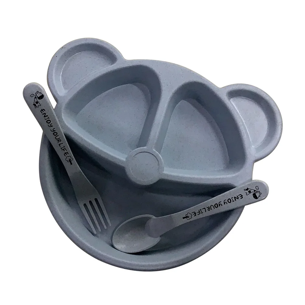 

3pcs Kids Dinner Tray Children Plate Utensils Toddler Tableware Set Dividers Safe Easy Feeding Bowls