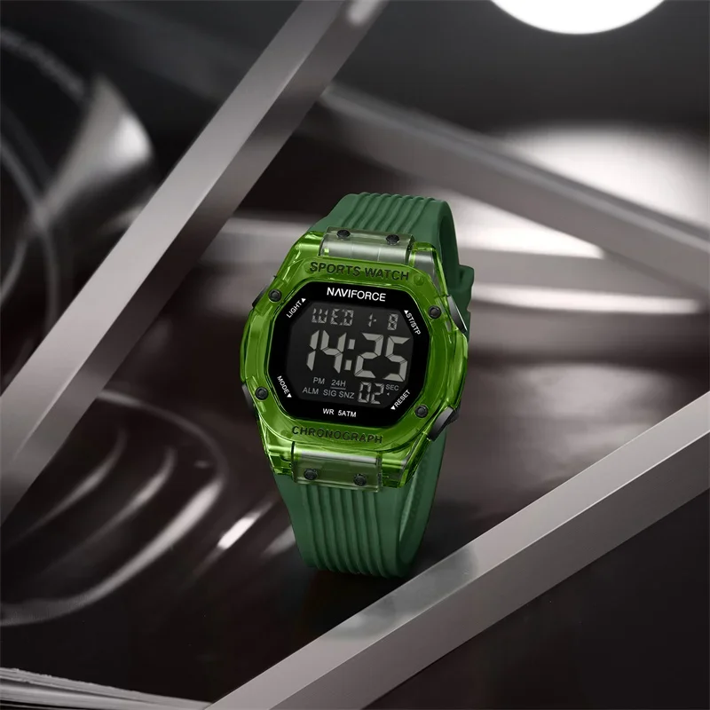 ساعة NAVIFORCE NF7113 للرجال، سوار سيليكون شعبي 5ATM مقاوم للماء، ساعة تقويم إلكترونية بسيطة