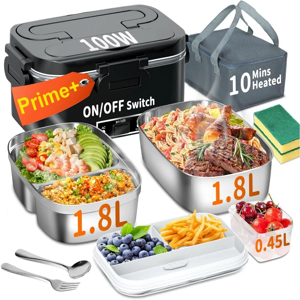 

Portable Electric Lunch Box, 100W Fast Heating for Car Office Home, 2-Pack Containers