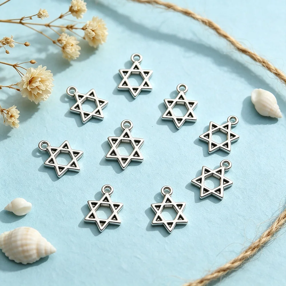 50pcs Mini Star of David Pendant Hanukkah Decorations Jewish Holiday Accessory Gift Packaging Label Rosh Hashanah Sabbath Shalom
