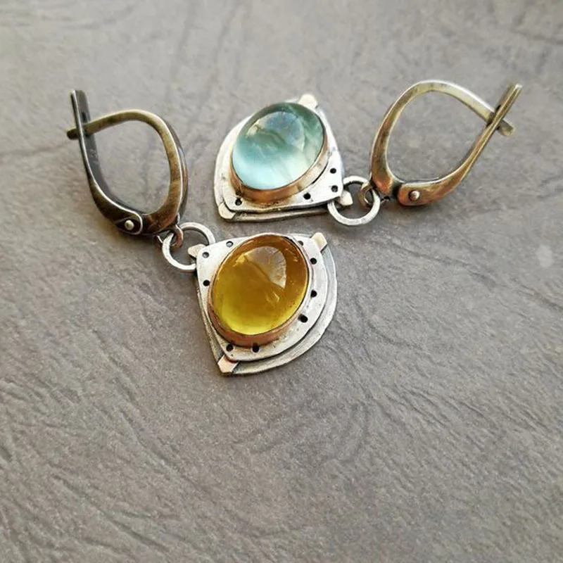 Latest Orange Blue Oval Stone Vintage Dangle Earrings For Women Girl Lovely Jewelry Triangle Water Drop Wedding Earring Gift