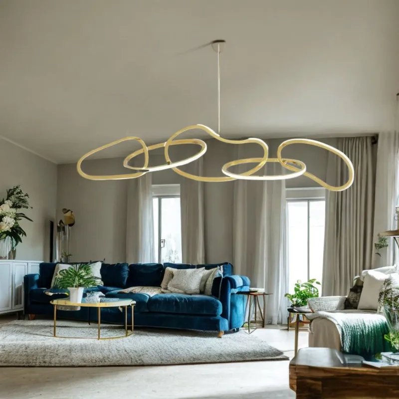 Minimalist creativity Chain Light-emitting diode Chandeliers remote ctrl Dimmable Ceiling, Suitable for Living room Round table