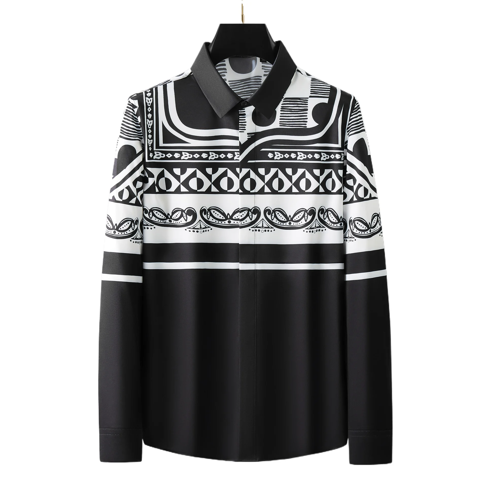 Brand Graffiti Printed Men's Shirt Long Sleeve Casual Business Dress Shirts Slim Fit Social Streetwear Blouse Camisas Masculina