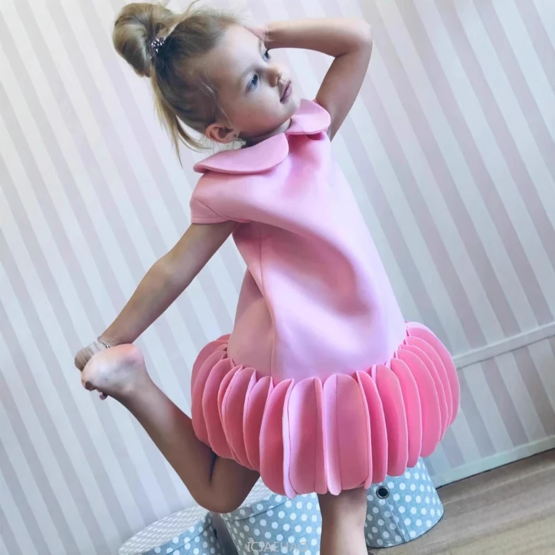 Child Party Dress Pink Kids Girls Princess Dresses Children Sweet Birthday Gown Costumes Elegant Outfits Spring Summer Clothing