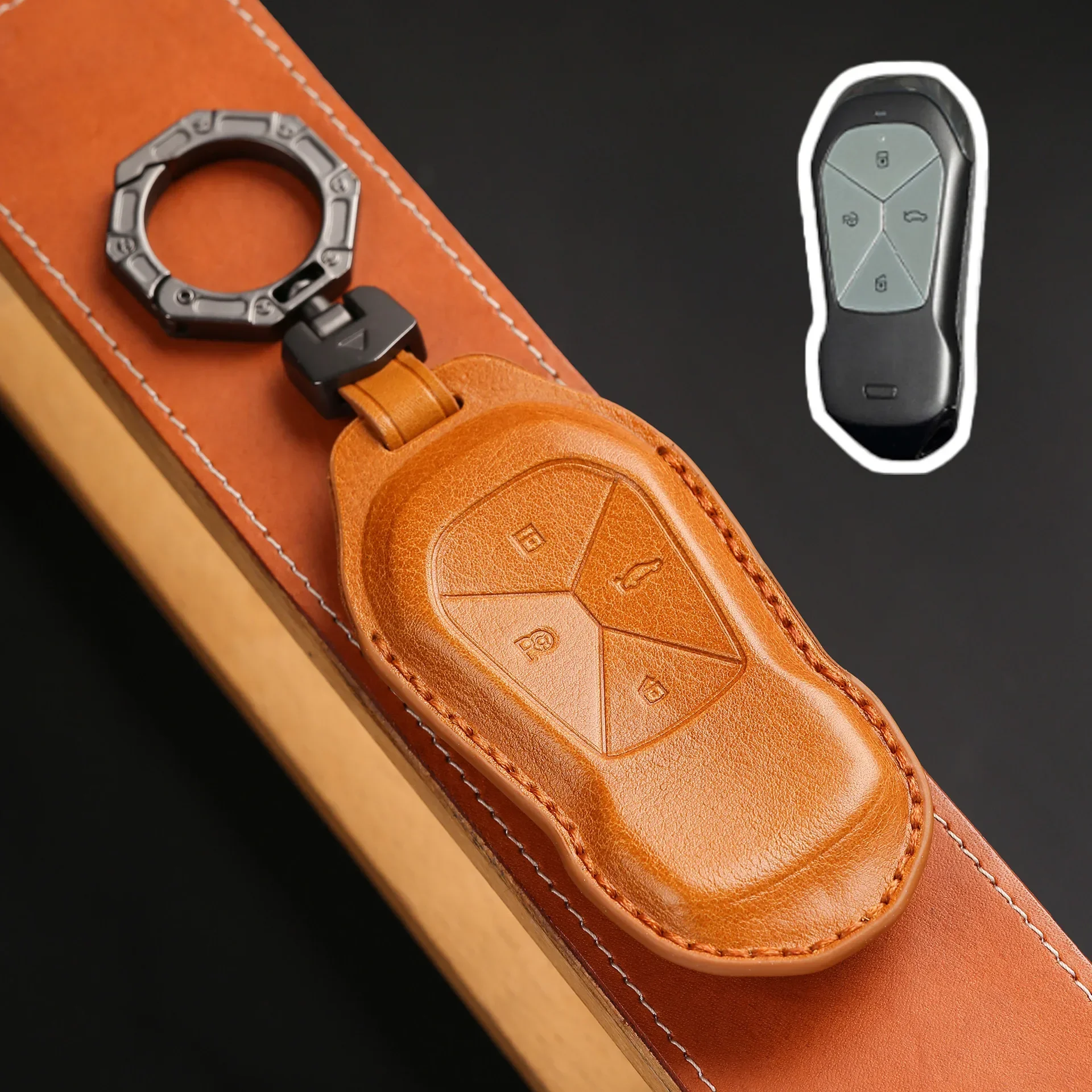 

1pc Leather Car Key Case Cover Shell For Xpeng Xiaopeng P5 P7 G9 G3i 2020 2021 2022 2023 Accessories 4 Bottons