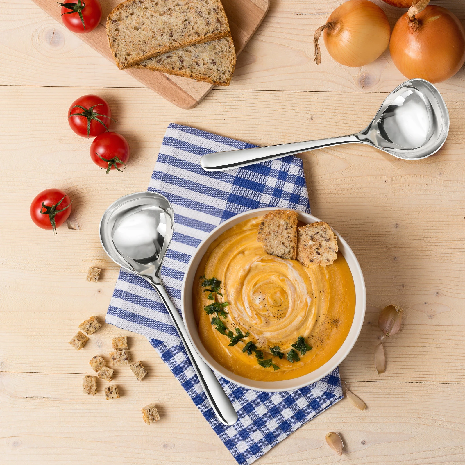 

2Pcs Stainless Steel Kitchenware Colander Cutlery Western Food Serving Spoons Utensils Heat Resistant Handle Soup Ladle