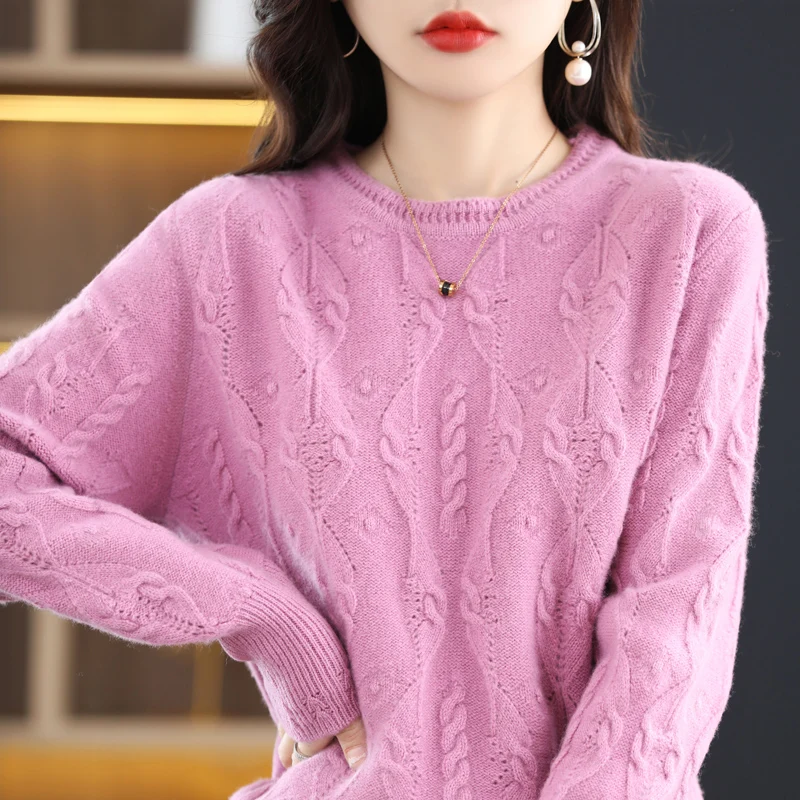 100% pure wool women's pullover O-neck cashmere sweater spring and autumn new casual fashion soft high-end solid color top