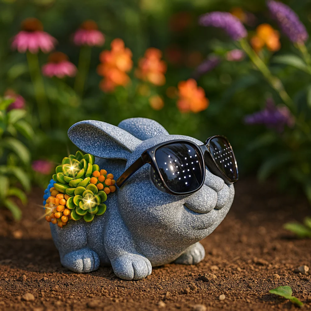 

Садовая статуэтка кролика из смолы с солнечными светодиодными фонарями для наружного декора, 21x13.5x14.5 см, светильник в виде кролика