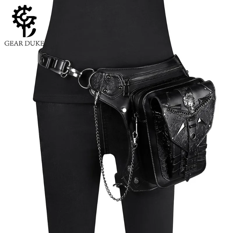 Steampunk Men's and Women's Shoulder Crossbody Bag Skull Chain Leg Bags Outdoor Motorcycle Waist Bag for Men