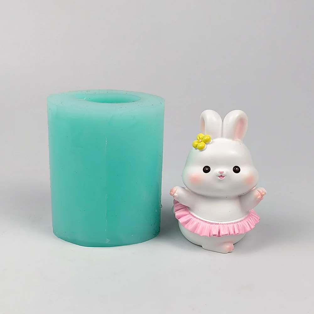 Silicone Bunny with Flowers, Animals Moulds, 3D Ballet Skirt, Candle Mold, Christmas Soap Molds, Wedding, Birthday, DW0477