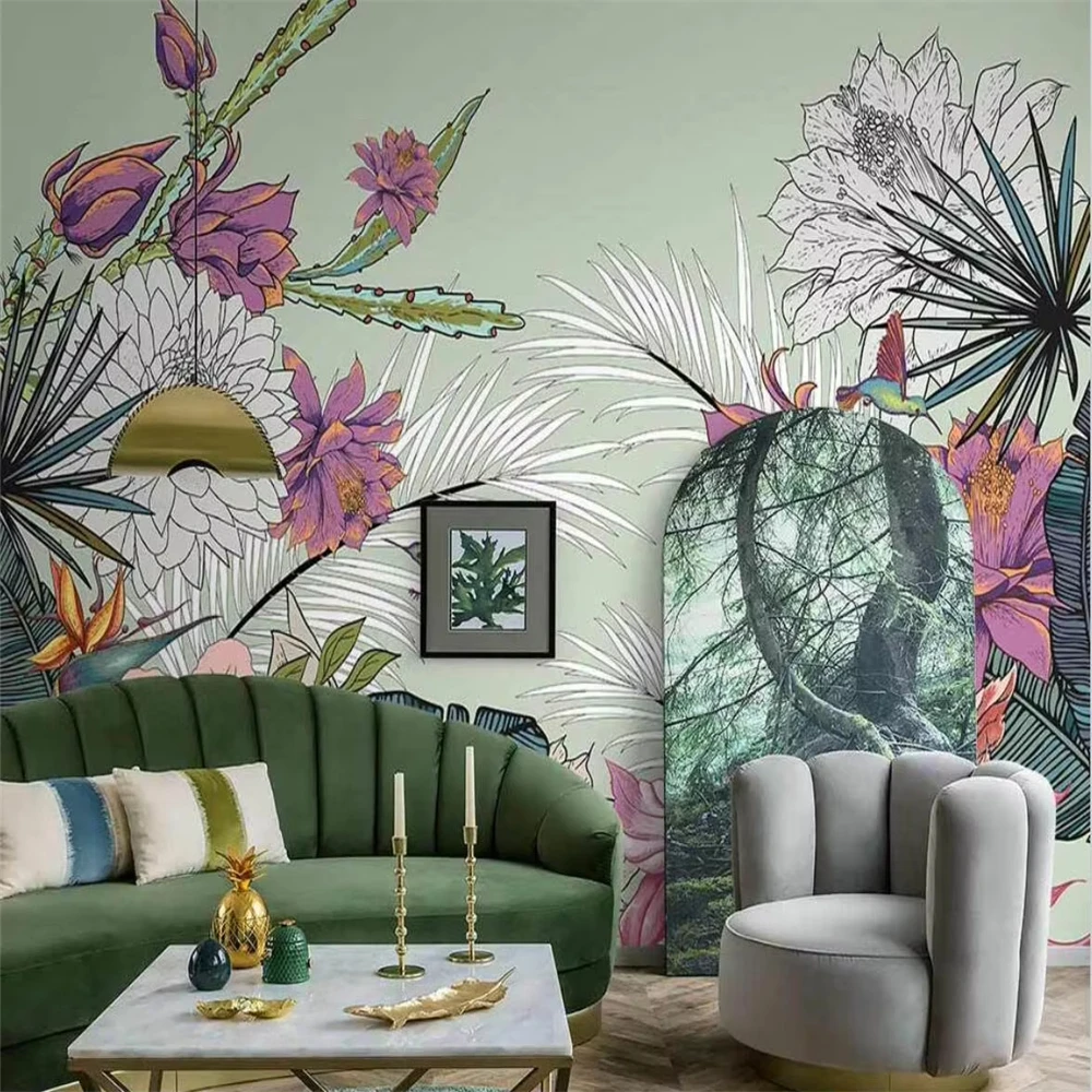 

Custom Tropical plants rain forest leaves photo mural wallpapers for living room background wall paper home decoration wall art