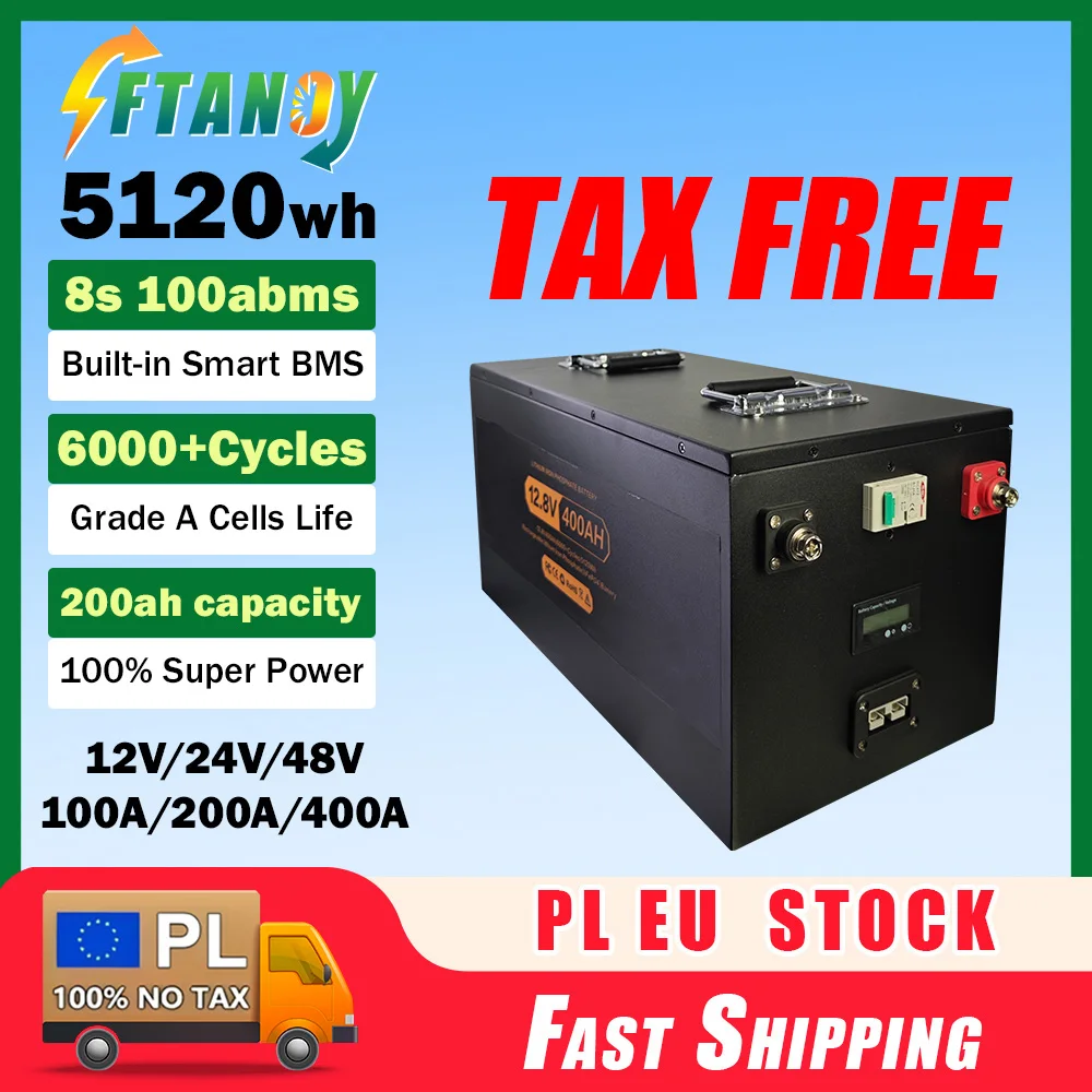 

LiFePO4 Batterie 24V 200Ah 12V 100Ah 300Ah 400Ah Batterie BMS Grade A 6000+ Cycle For Solar Power System RV PL EU STOCK Low Pric