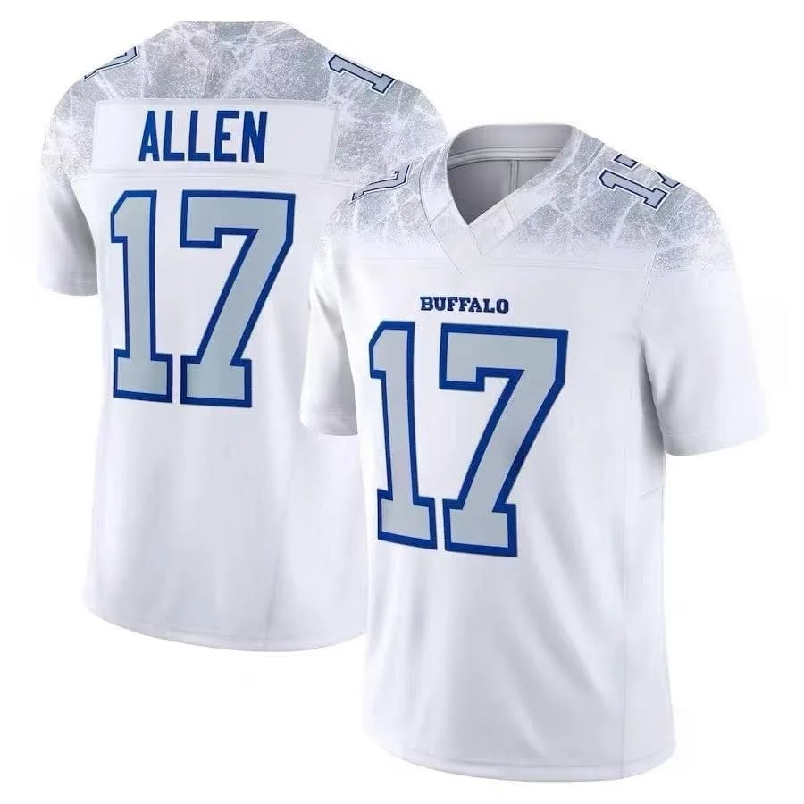 Men Buffalo Bills #17 Josh Allen Jersey White V Neck Name Number Short Sleeve Sports Game Jersey for Fans  Family Matching
