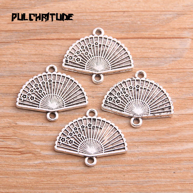 8PCS 21*24mm Antique Silver color color Color Fan Connectors Charms Pendants For Jewelry Making DIY Handmade Craft