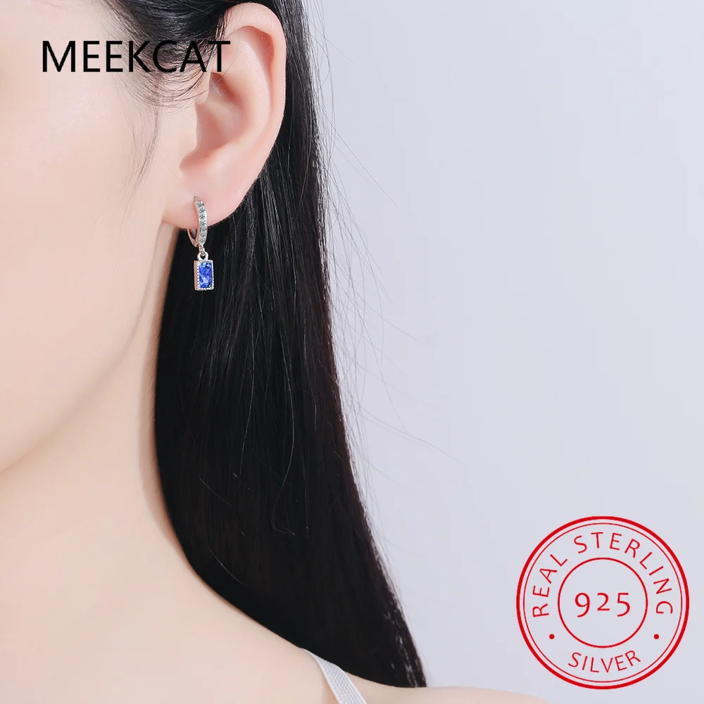 Pendientes colgantes de circonio azul cuadrado de Plata de Ley 925, nuevos pendientes simples de estilo para mujer, joyería fina BSE613