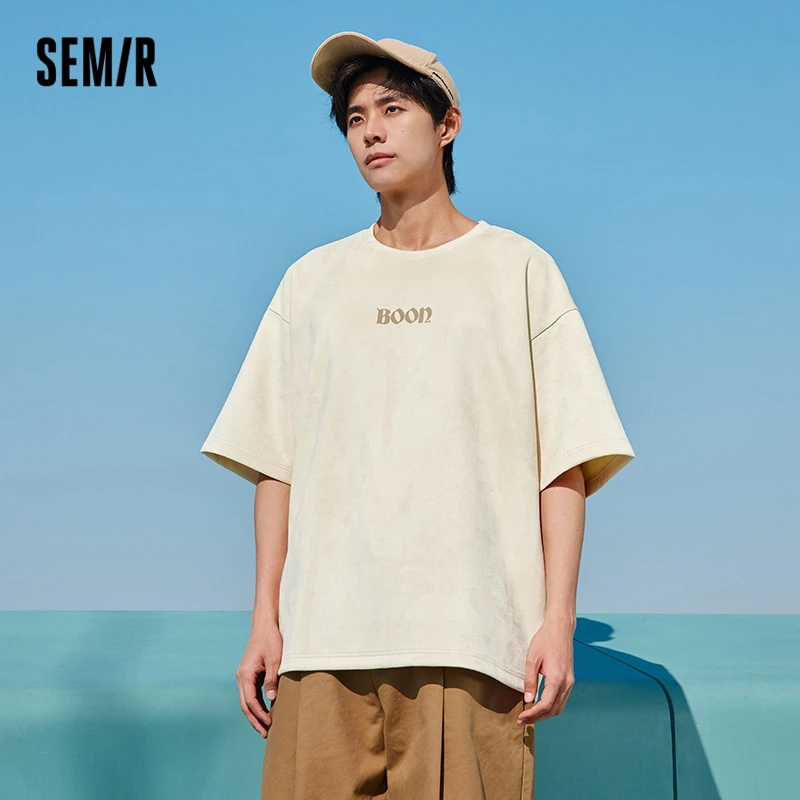 Semir Short Sleeve T Shirt Men 2023 Spring New Suede Texture Heavy Trend Fashion Street Top Tshirt For Male