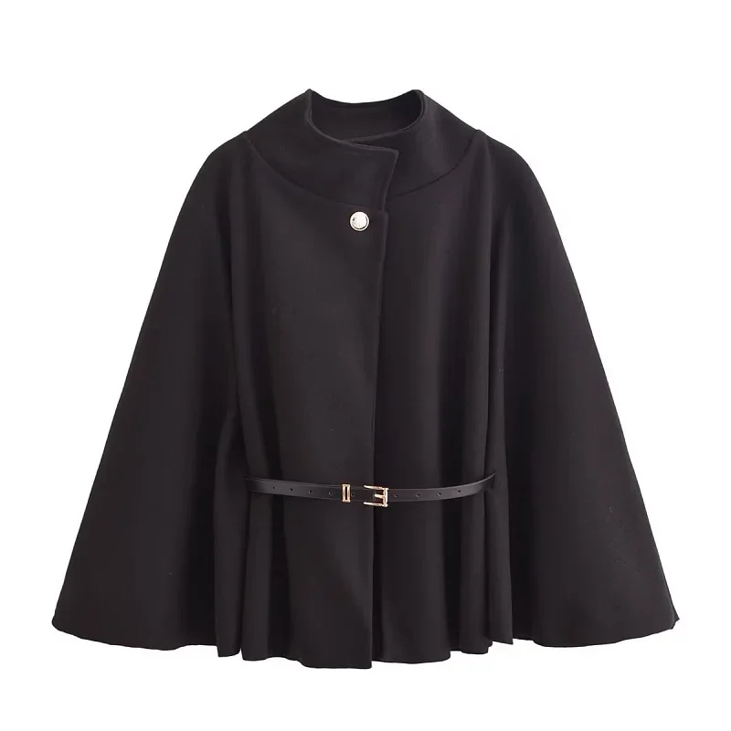 

Belt Poncho Capes Women Black Cloaks Winter Coats Woman 2025 Bat Sleeve Cape Coats for Women Fashion Women's Cape Jacket