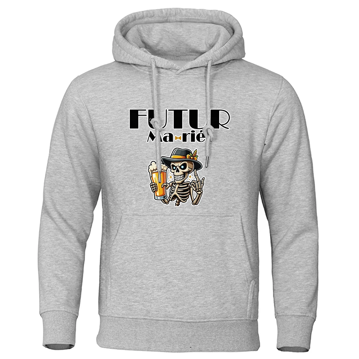 2026 New model Team Married Future Groom Man Squad Wedding Beer Skeleton Men's solid-color hoodie With a hat