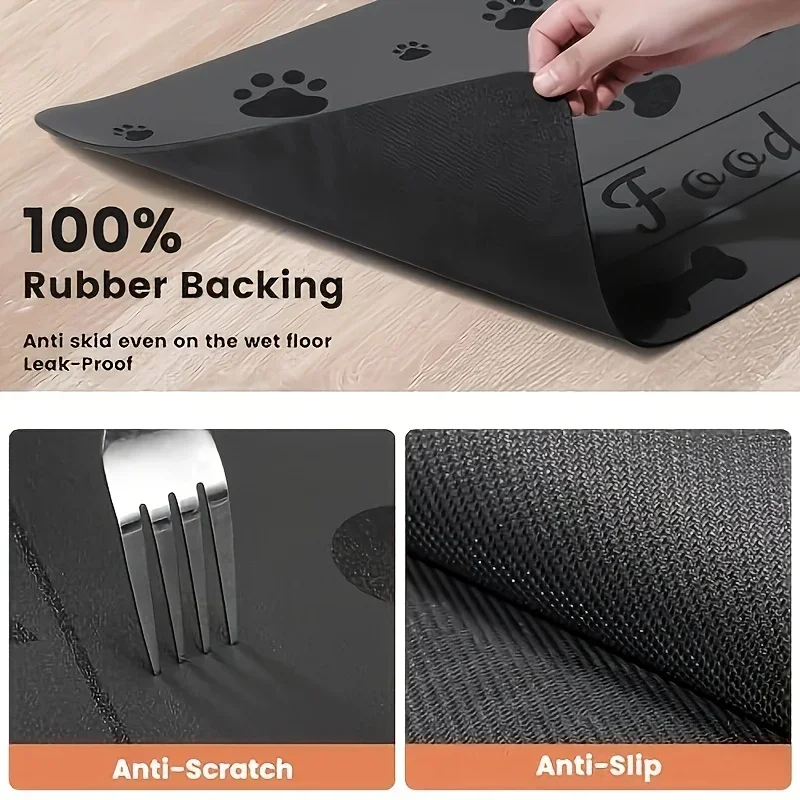 Robuste Futtermatte für Haustiere, 40 x 60/50 x 80 cm, große, saugfähige, rutschfeste Rückseite für unordentliche Eaters, leicht abwischbar, für Katzen und Hunde, wasserdicht ​ – Detail 5