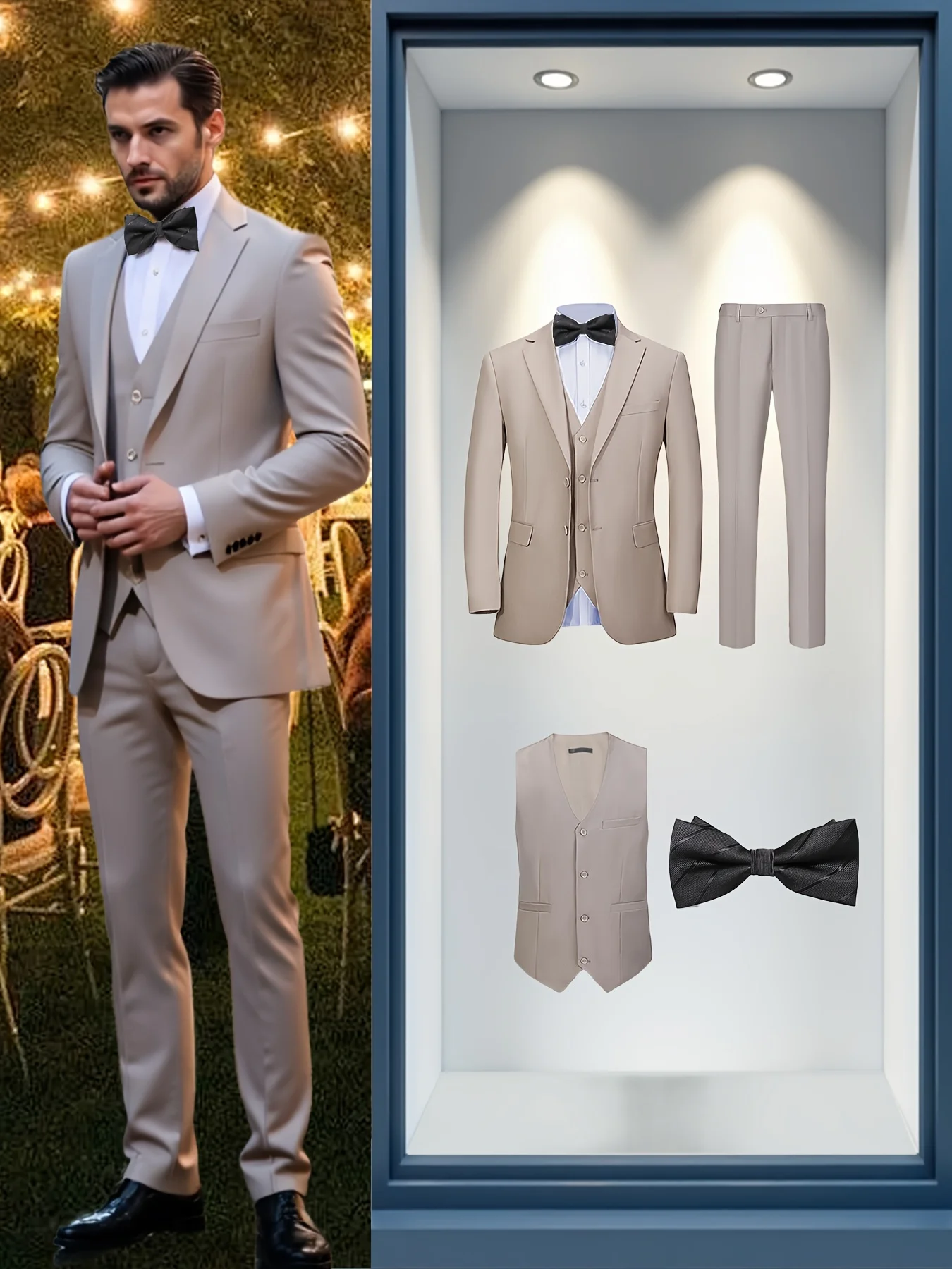 

4PCS Men's Formal Tuxedo Set: Vest + Pants + Socks | Classic Solid Suit for Business/Party/Interview