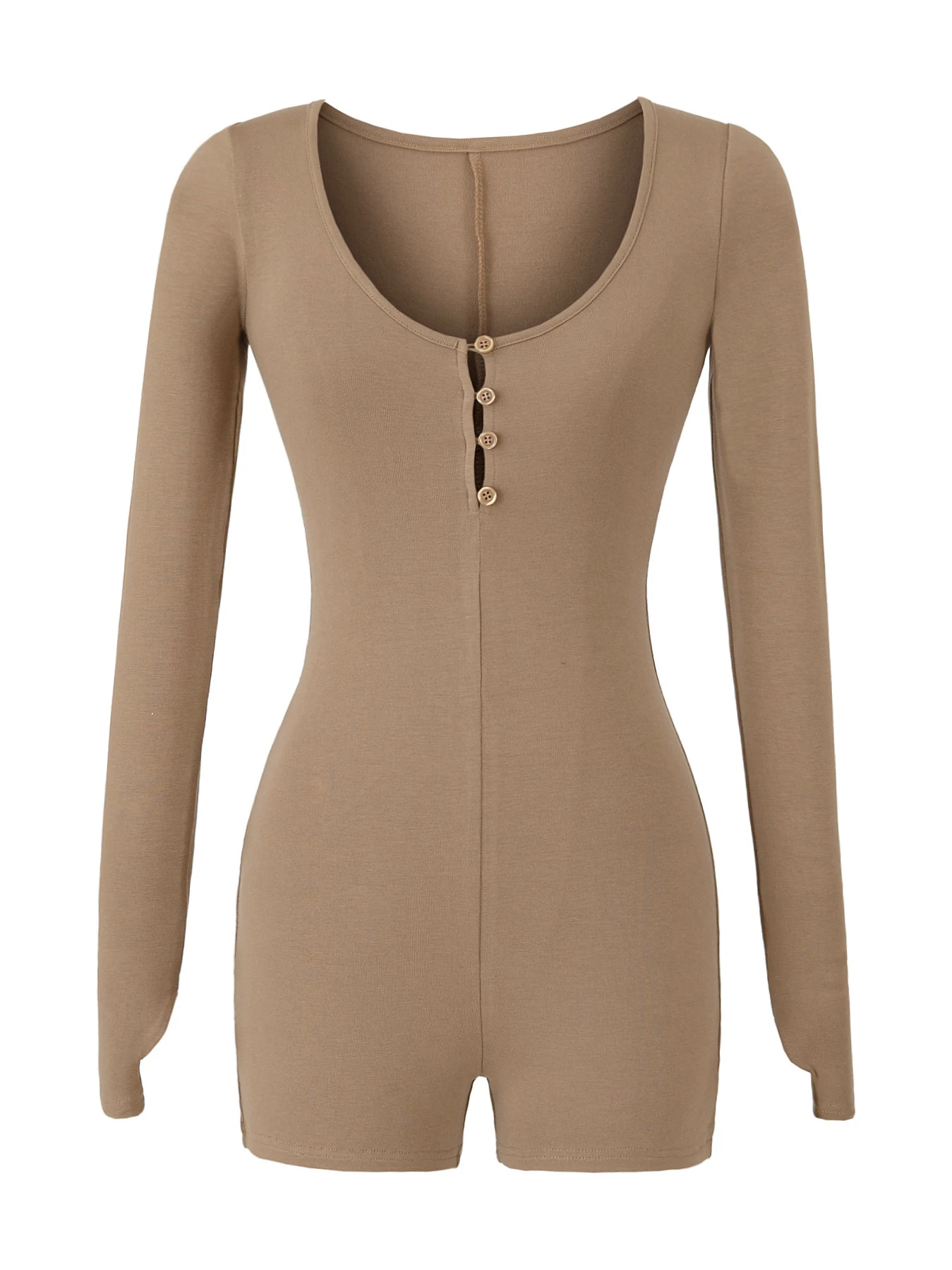 

Американский ретро облегающий круглый комбинезон Ne Button Long Sve Onesie Женские пикантные брюки Эластичный спортивный цельный комбинезон с высокой талией ...