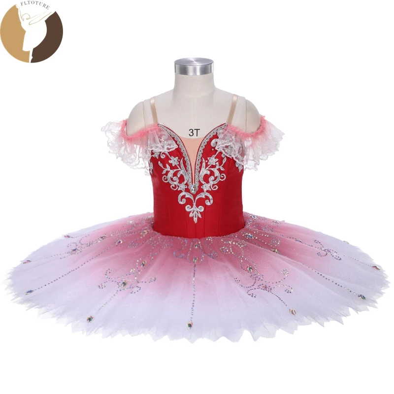 FLTOTURE  Popular Child Kid Custom Made Adjustable Professional Ballet Competition Classical Red Platter Pancake Tutu Costume