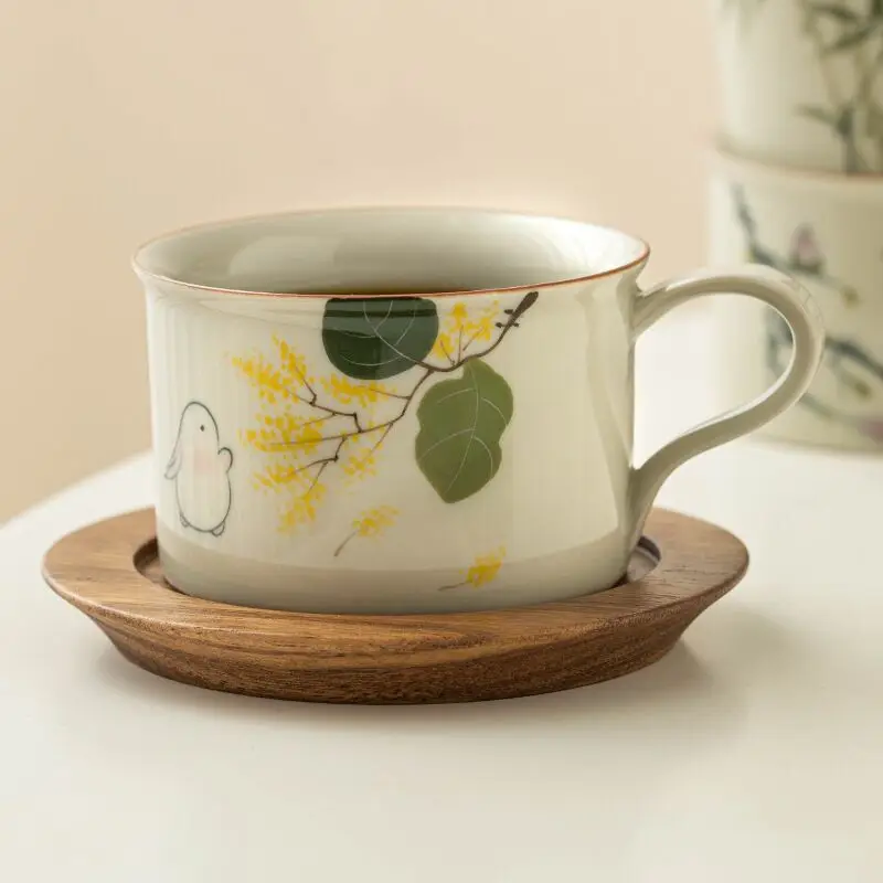 

Набор керамических чашек для кофе с лунным кроликом, ручная роспись, элегантные и высококачественные чашки для латте для домашнего и офисного использования, идеально подходят для послеобеденного использования.