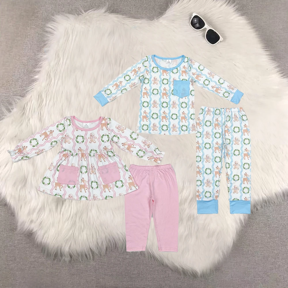 

Wholesale kids clothes girl sets Christmas deer long sleeve pink pants sets Summer Boutique baby boy clothes sets