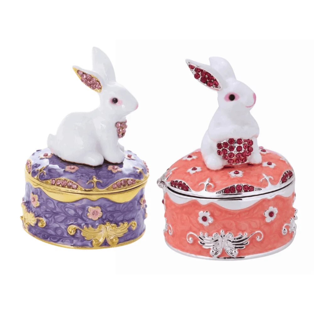 Zinc Alloy Floral Trinket Box Hinged Lid Enamel Jewelry Organizer Floral Pattern Compact Size Decorative Trinket Box