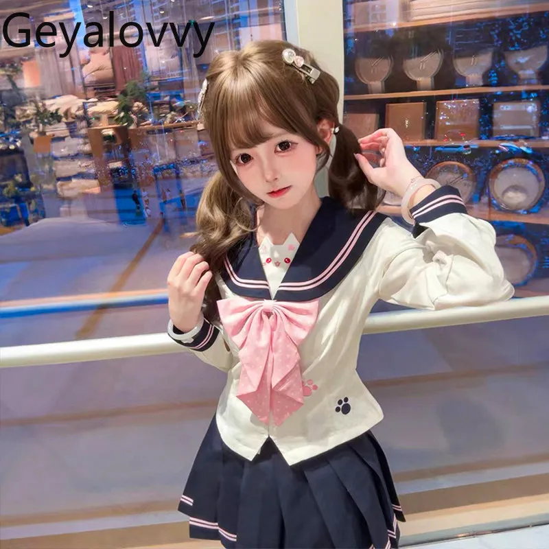 

Милый комплект школьной формы в стиле JK Lolita: топ с длинным рукавом и юбка, милый матросский костюм для девочек, весна-осень 2026, новинка