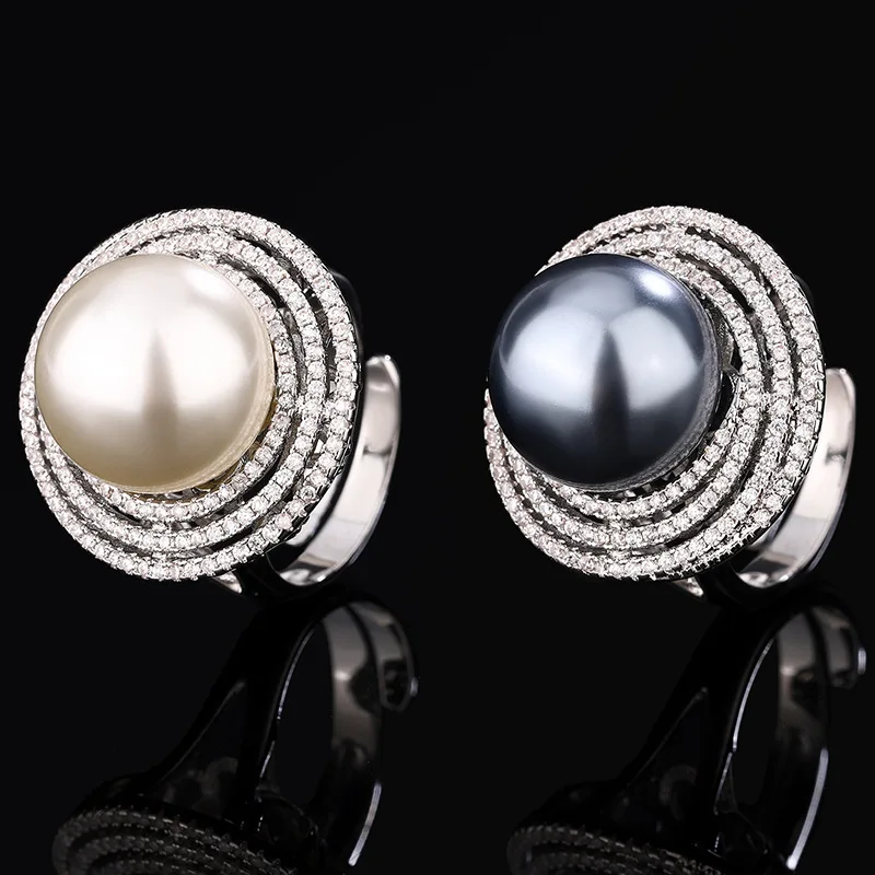 

2024 New Jewelry Copper Platinum Plated Pearl Elegant Simple Design Ring 14mm
