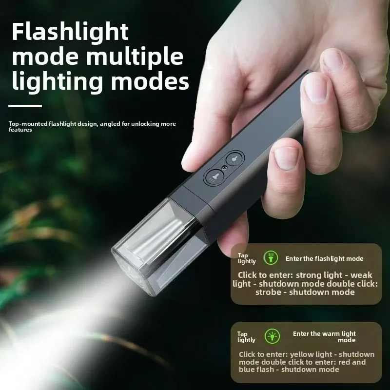 Dual Light Source Outdoor Rechargeable Flashlight with Strong Beam, Red and Blue Warning, Magnetic, Portable Emergency Light