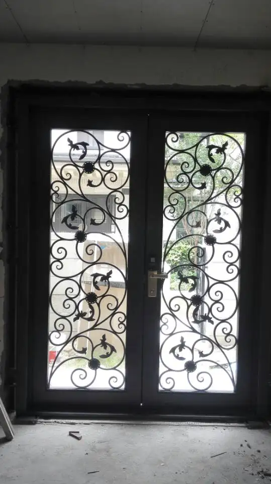 Wrought Iron Door Arched Fancy Iron Gate Door Steel Glass Doors