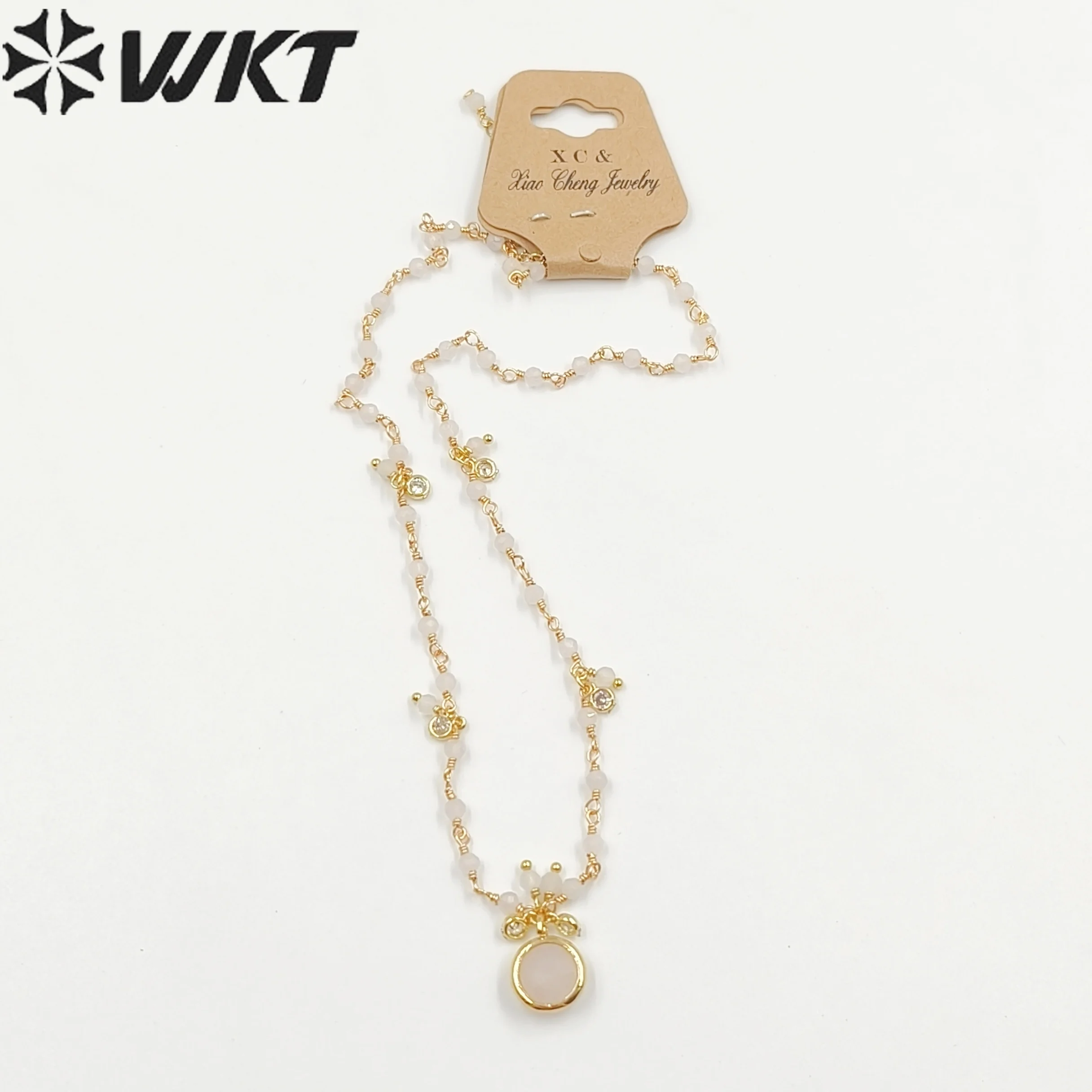 WT-N1431 WKT Classy Style Rosary Gemstone Beads Lady Fashion Jewelry Necklace Celebration 16 +2 Inch Extend Chain