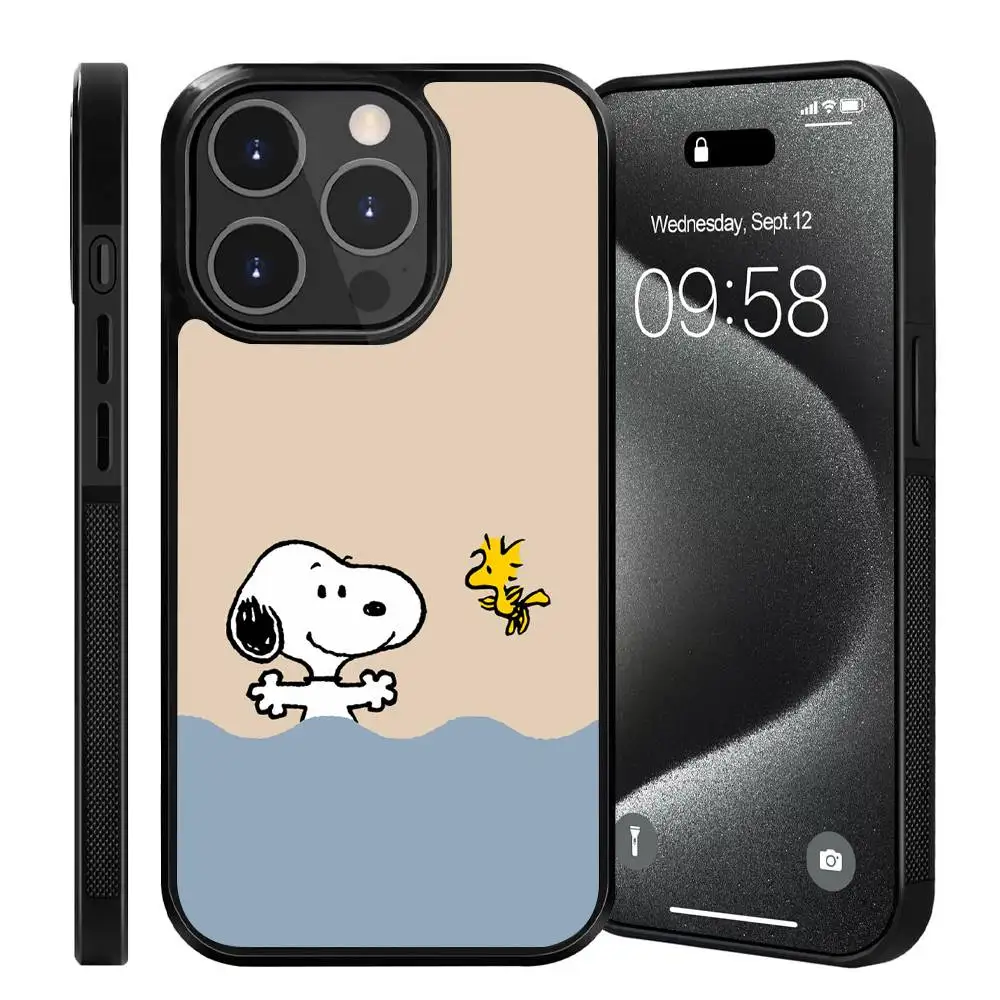 Comics S-Snoopy W-Woodstock Phone Case for IPhone 17 Air 16 15 14 Pro Max Plus 13 12 11 Black Patch PC Hard Cover