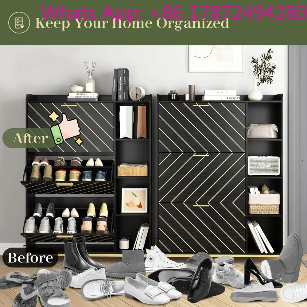 Shoe Cabinet with 3 Flip Drawers Open Shelves, Narrow Hidden Shoe Rack for Heels