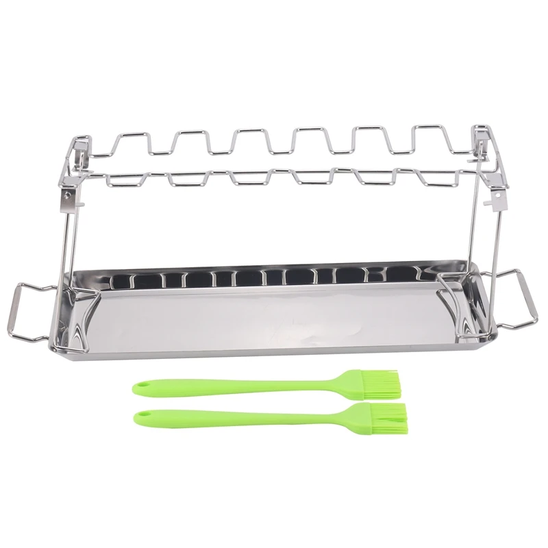 Stainless Steel BBQ Grill Rack, Roaster Stand com Drip Pan, Pendure até 14 pernas de frango ou asas