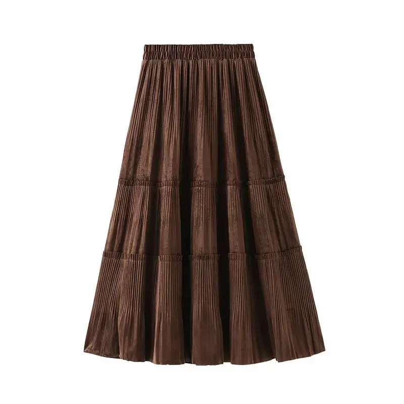 Spring/Summer Women's Chiffon Skirt Retro High Waist Elastic Patch White Black Unique Long Cake A-line Student Skirt