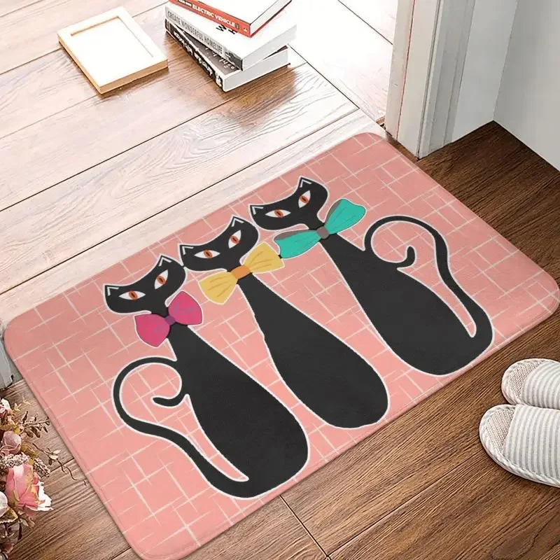 Custom Vintage Mid Century Atomic Black Cats Doormat Mat Anti-Slip Animal Cartoon Kitten Bath Kitchen Balcony Rug Carpet 40*60cm