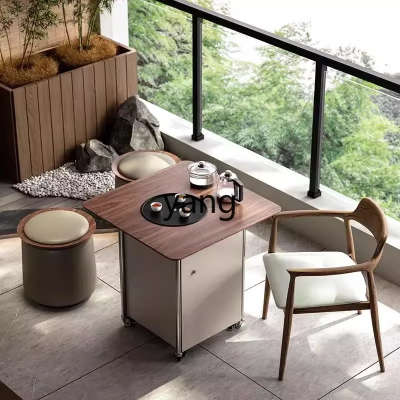 Lhh Italian minimalist solid wood tea table living room home balcony kung fu tea table and chair combination