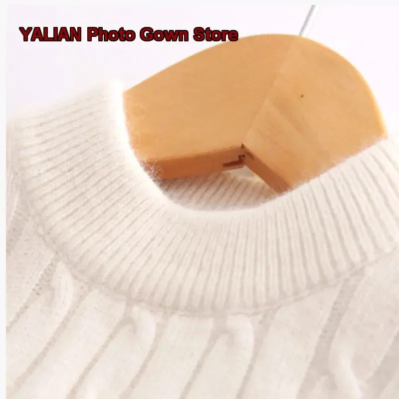 Girls Boys Pullover Sweater Kids Autumn Winter Solid Color Thickened White Red Older Kids