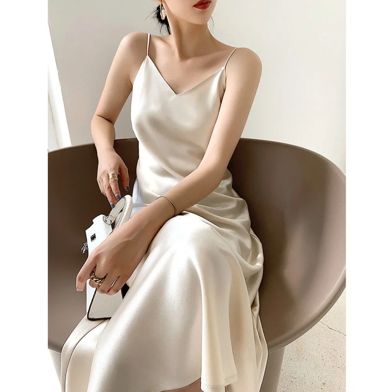 Hepburn Style French Minority Sling Dress Women's Summer Inner Wear Summer New Satin First Love Dress