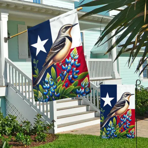 Texas State Mockingbird and Bluebonnet Flower Flag Garden Flag