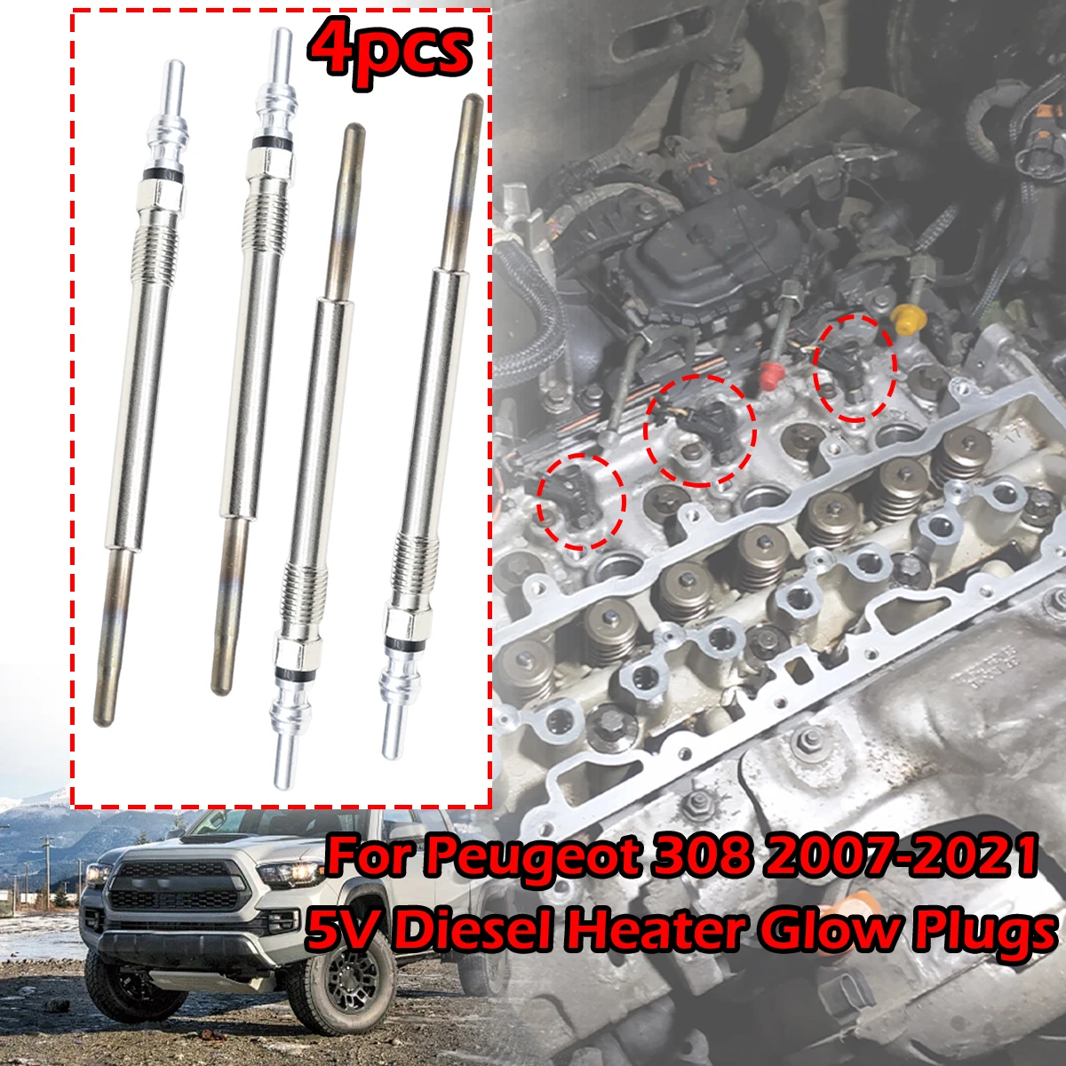 4pcs/kit For Peugeot 308 2007-2021 1.6 2.0 HDi Boxer Rifter 5V Diesel Heater Nickel Plating Glow Plugs 1612736680 5960E6 5960K6