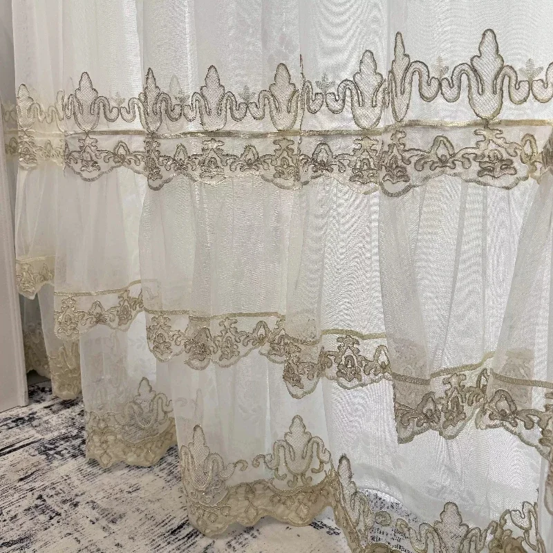 Fashionable and Elegant Embroidery Craft Double-layer Curtains for Living Dining Room Bedroom White Tulle Custom Size Drapes