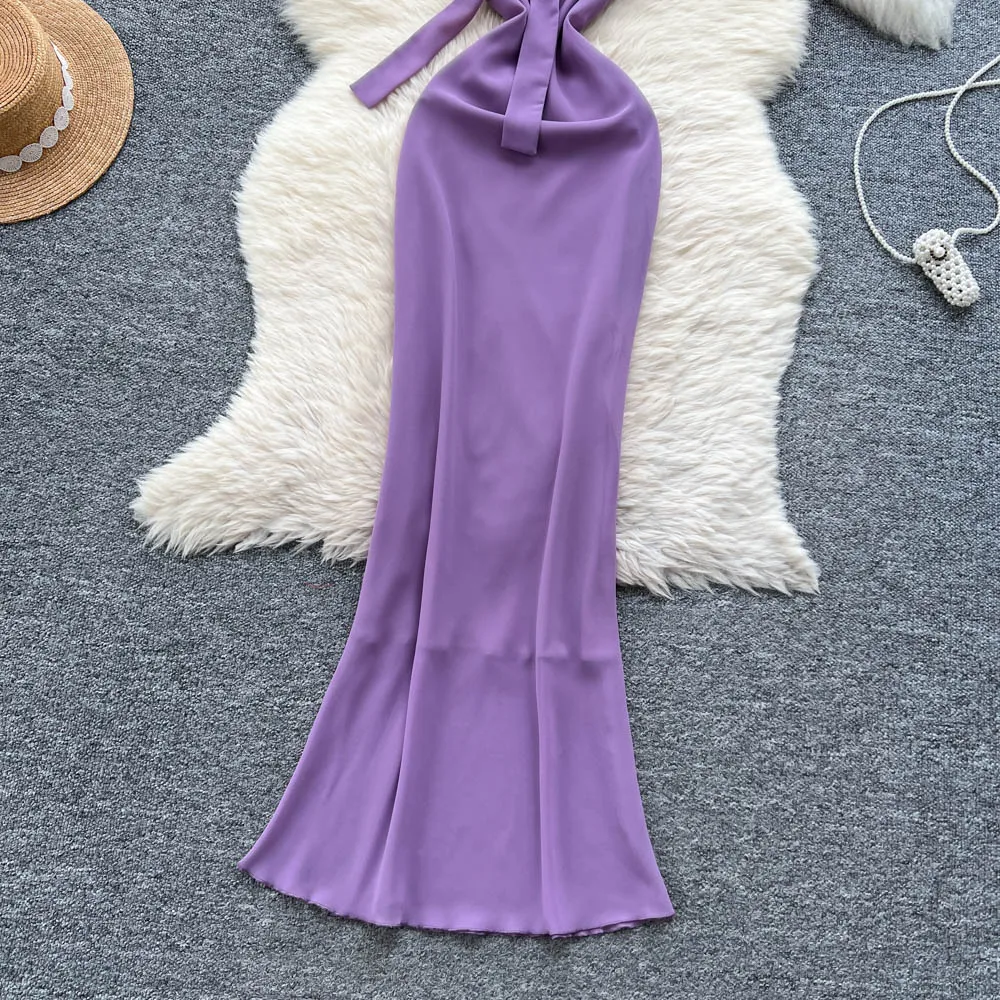 Clothland ผู้หญิงเซ็กซี่ Lilac ชุด Ruffles Bow Tie สปาเก็ตตี้สายรัดแขนกุด One Piece Midi Cami ชุด QE124