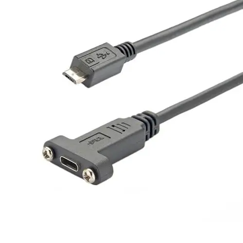  Micro B to USB 3.1 Type C Female Panel Mount Screw Locking Cable 30cm
