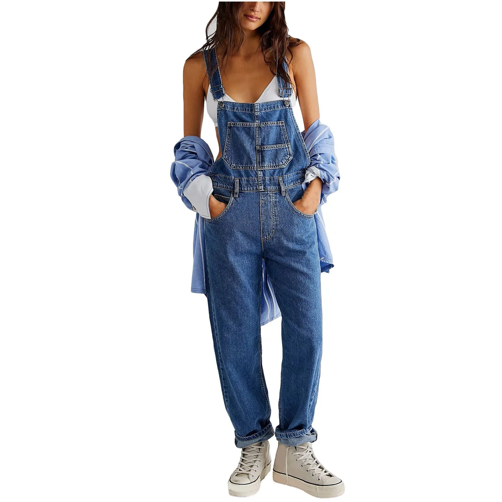 Kombinezony jeansowe w stylu Vintage damskie letnie 2023 spodnie w stylu koreańskim luźne kombinezon z szerokimi nogawkami przypływ Casual All Match Women Jeans