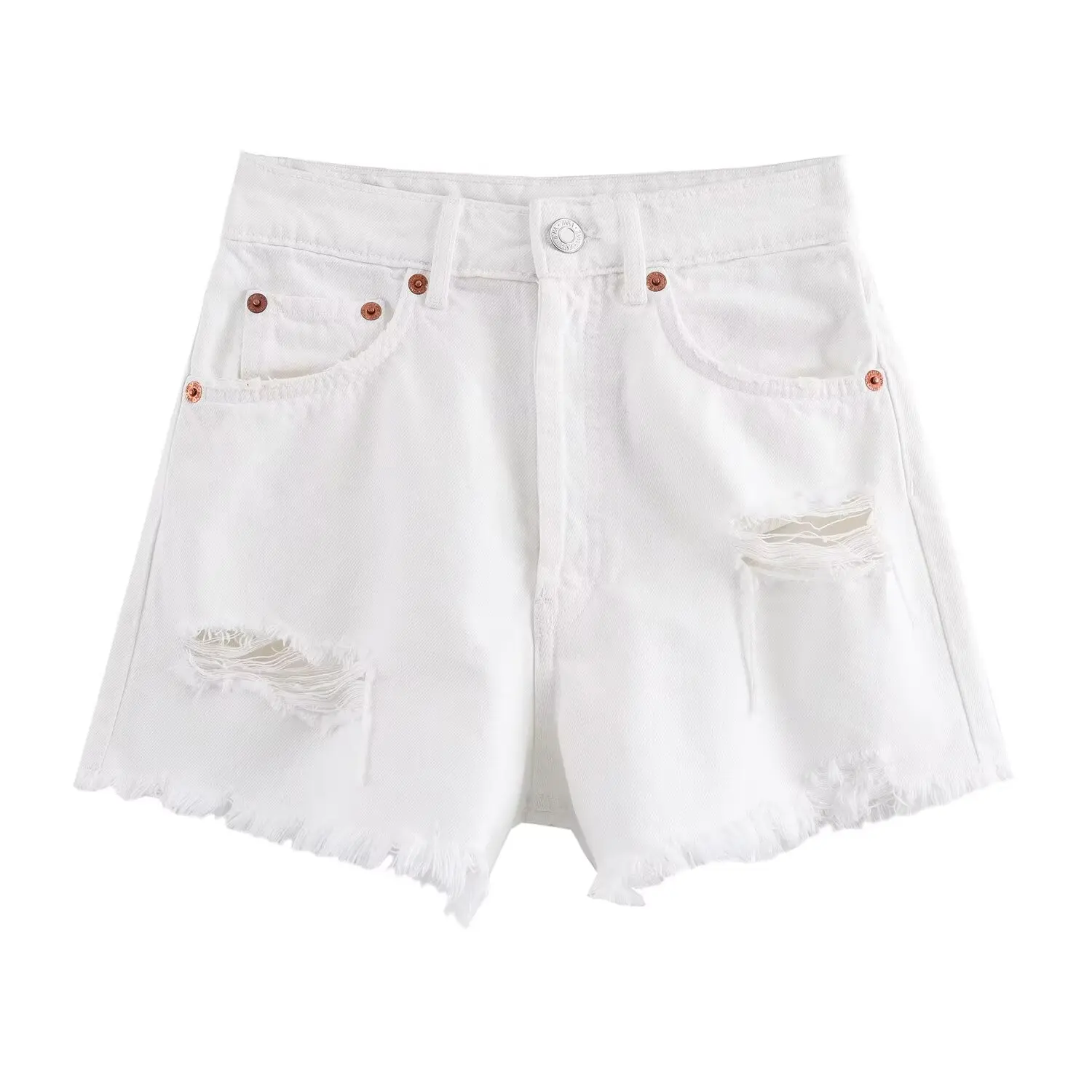 Women\'s New Shorts Fashionable Perforated Decoration High Waist Mini Ragged Edge Denim Shorts