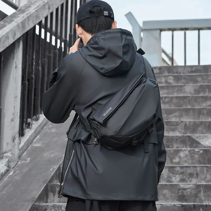 Cool Men's Crossbody Bag Student Shoulder Bag Fashionable Male Model Backpack Nylon Lining PU Material Zipper Closure Chest Bag